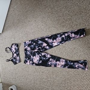 Forever 21 pink black tie dye mesh workout set leggings sports bra bralette s